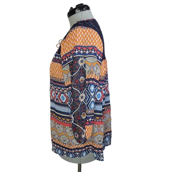 fig and flower Multi-Color Semi-Sheer Top, Size Large, Boho, Lightweight - Picture 2 of 8